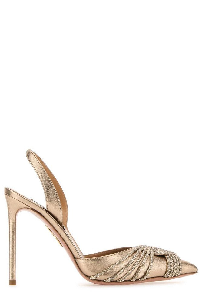 AQUAZZURA Gatsby Pointed-Toe Embellished Slingback Pumps