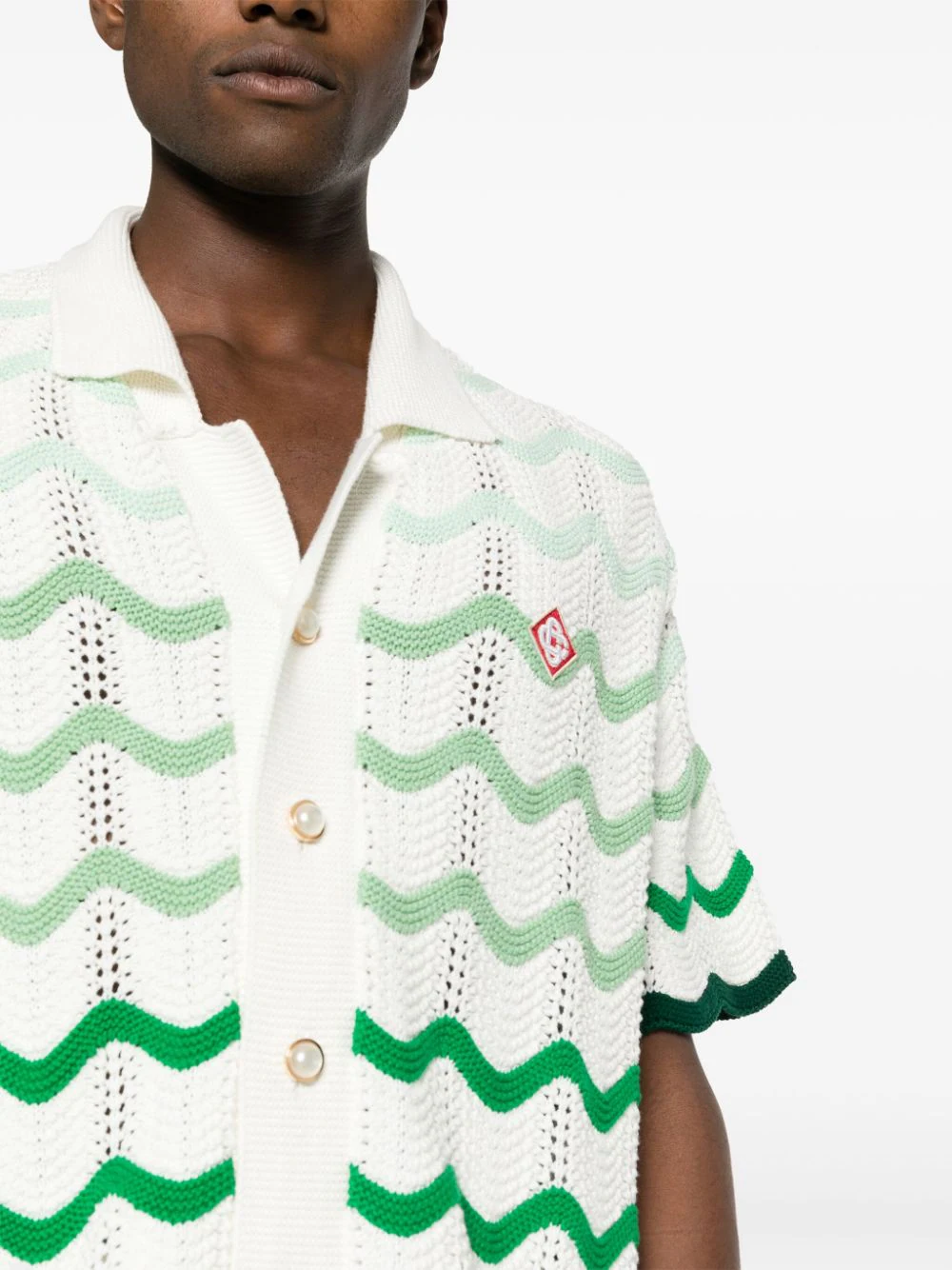 CASABLANCA KNITWEAR GRADIENT WAVE CROCHET SHORT-SLEEVED SHIRT
