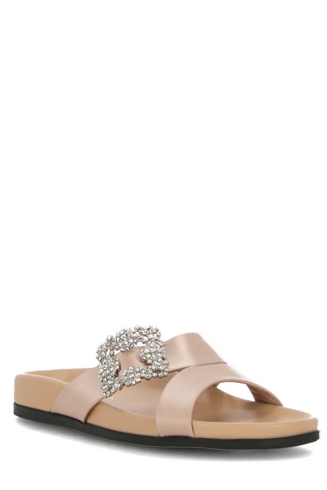 Manolo Blahnik Chilanghi Satin Buckle Embellished Flat Mules