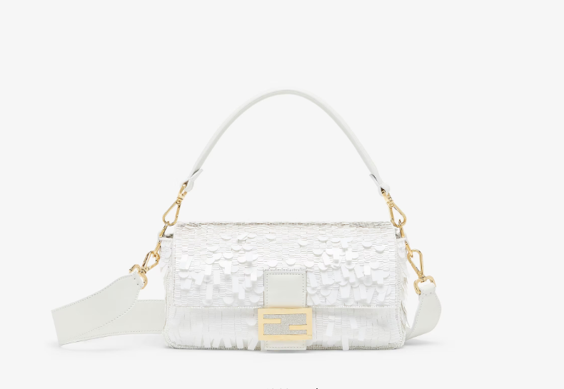 FENDI Baguette White Medium sequin and leather bag
