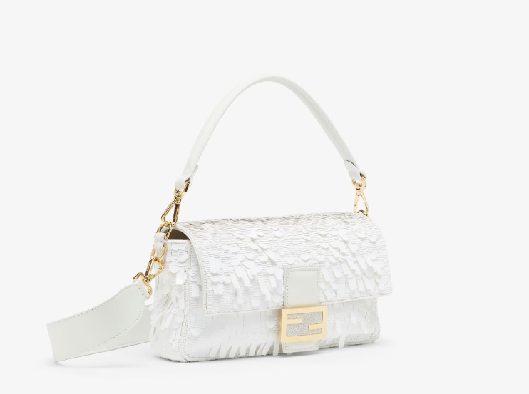 FENDI Baguette White Medium sequin and leather bag