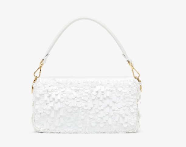 FENDI Baguette White Medium sequin and leather bag