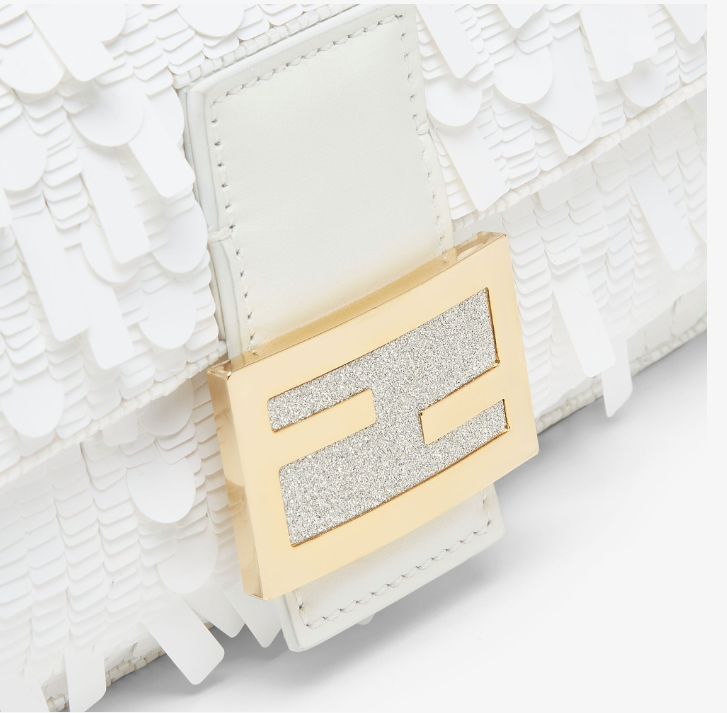 FENDI Baguette White Medium sequin and leather bag