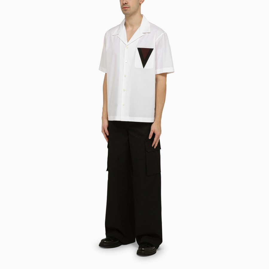 VALENTINO White bowling shirt with V inlay