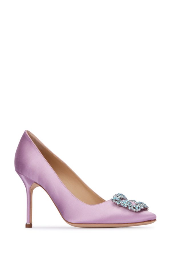MANOLO BLAHNIK Hangisi heeled shoes in lilac satin 90