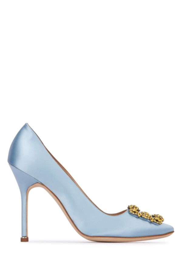 MANOLO BLAHNIK Pastel light blue satin Hangisi 105