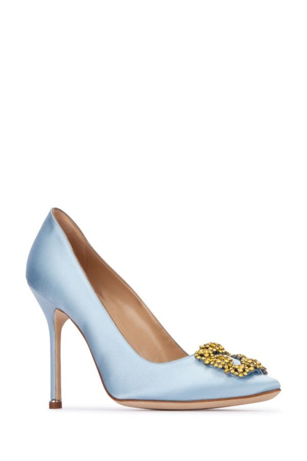 MANOLO BLAHNIK Pastel light blue satin Hangisi 105