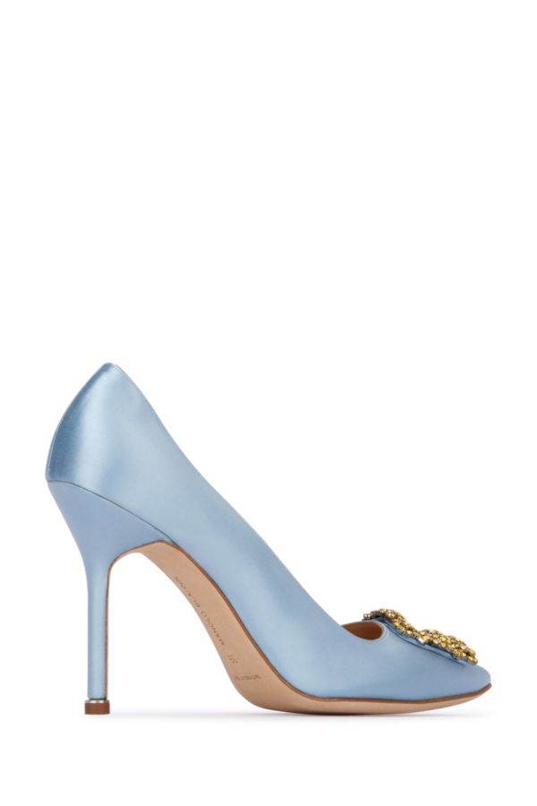 MANOLO BLAHNIK Pastel light blue satin Hangisi 105