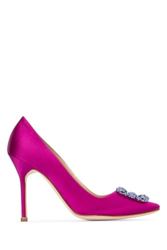 MANOLO BLAHNIK Hangisi heels in purple satiN 105