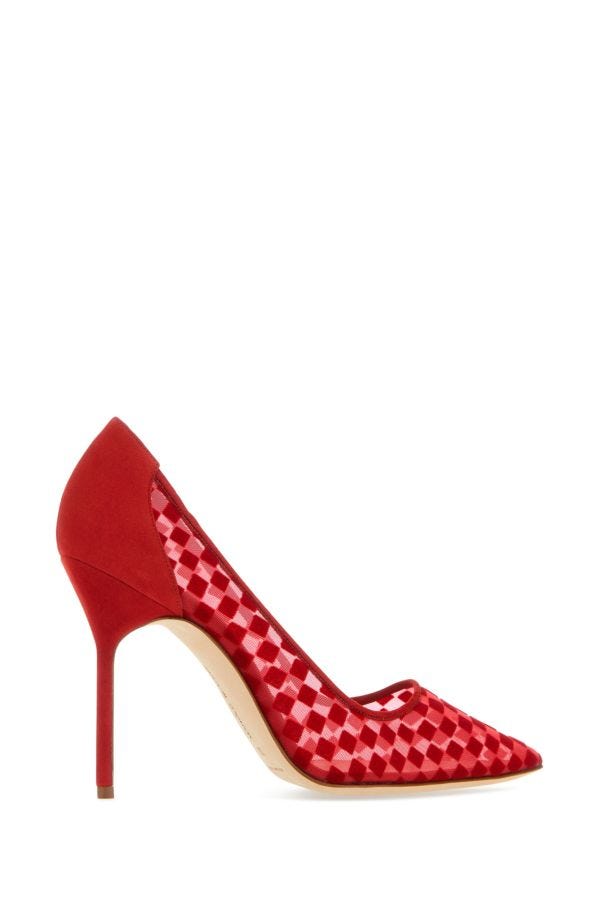 MANOLO BLAHNIK Bbla heeled shoes in red mesh 100