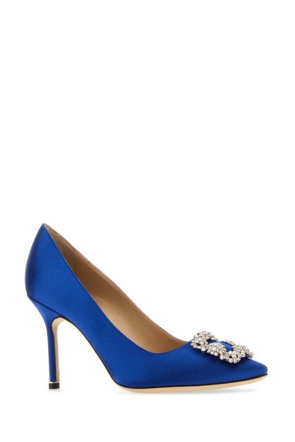 MANOLO BLAHNIK Hangisi heels in electric blue satin 90