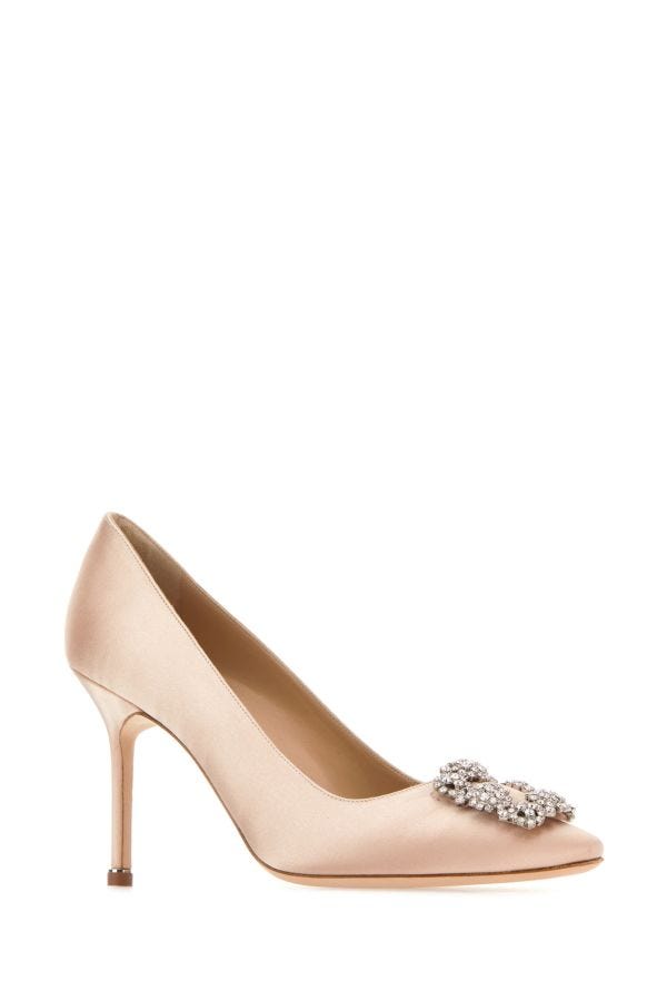 MANOLO BLAHNIK Hangisi pink satin heels 90