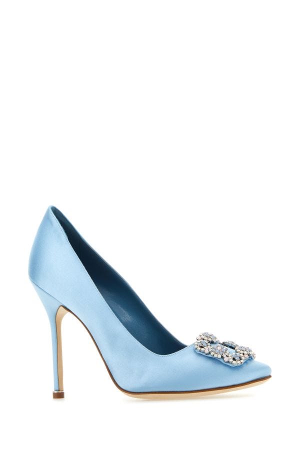 MANOLO BLAHNIK Hangisi heels in light blue satin 105