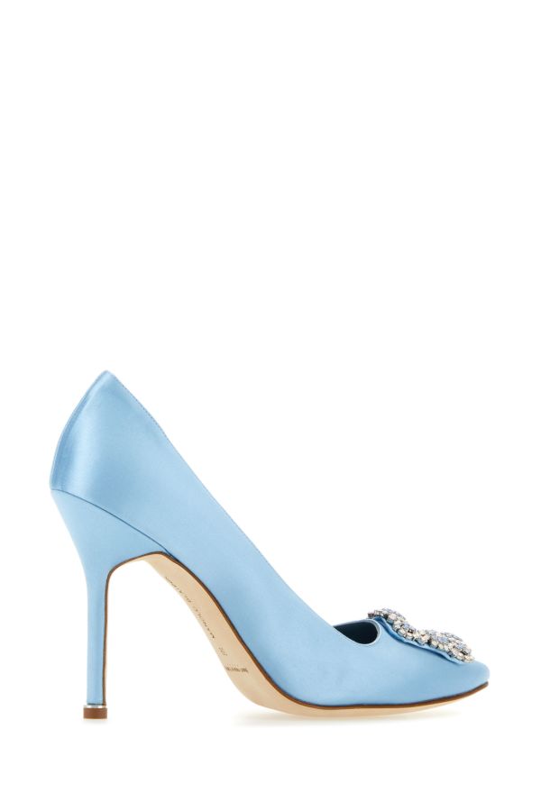 MANOLO BLAHNIK Hangisi heels in light blue satin 105