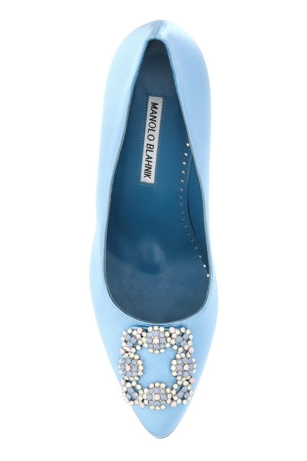 MANOLO BLAHNIK Hangisi heels in light blue satin 105