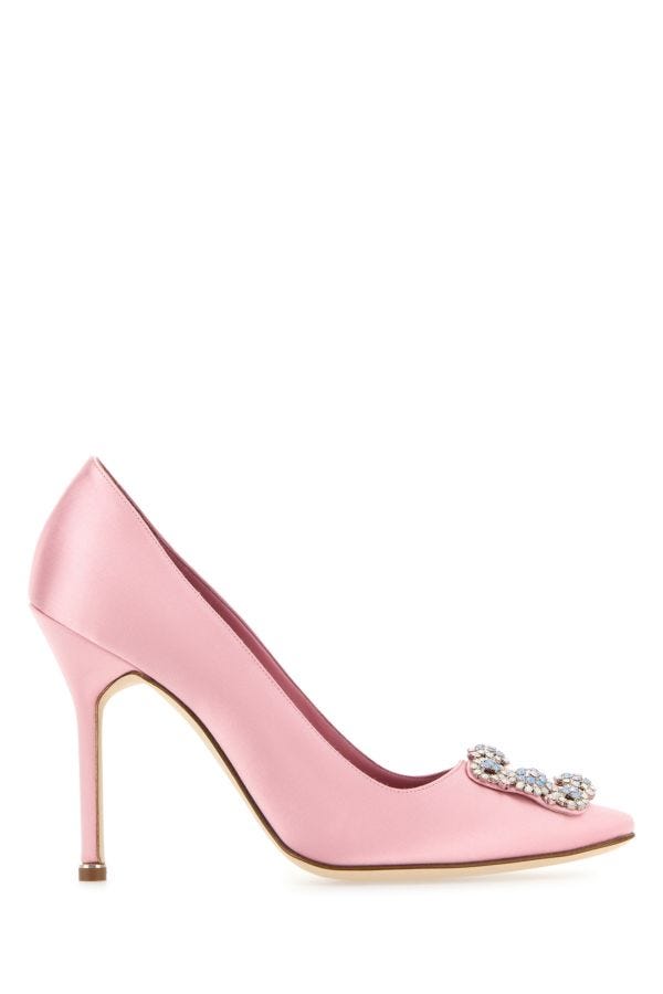 MANOLO BLAHNIK Hangisi pink satin heels 105