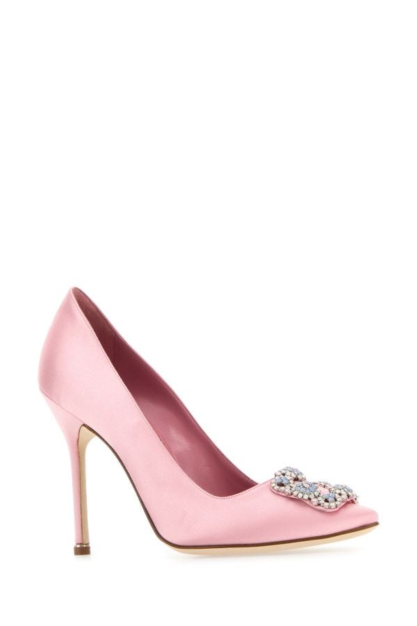 MANOLO BLAHNIK Hangisi pink satin heels 105