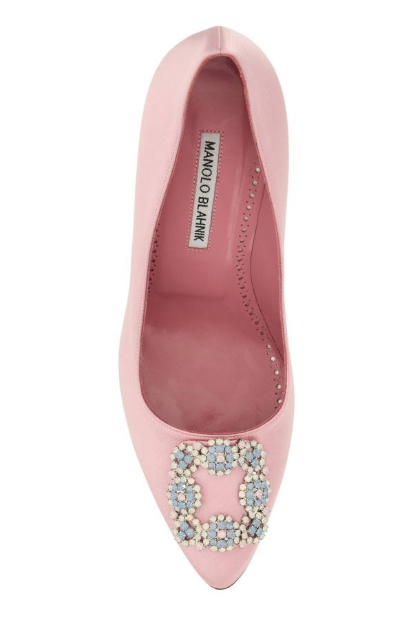 MANOLO BLAHNIK Hangisi pink satin heels 105