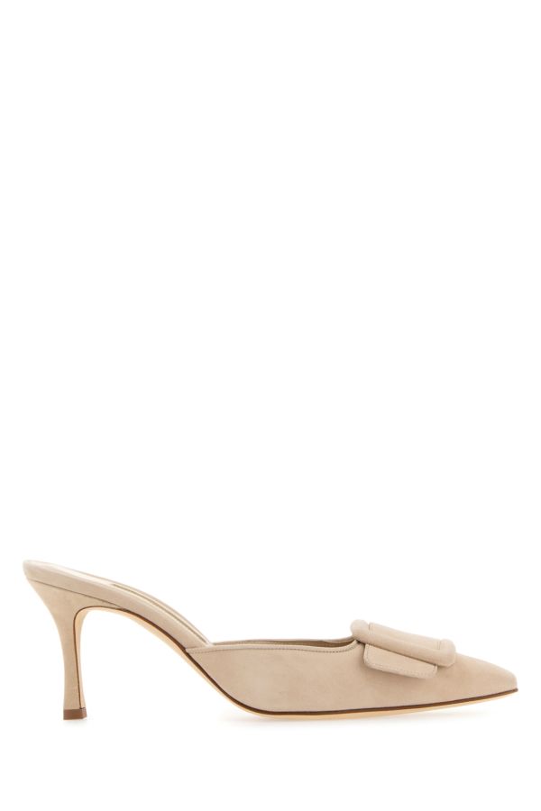 MANOLO BLAHNIK Light pink suede Maysale mules 50