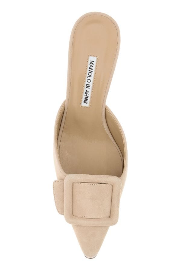 MANOLO BLAHNIK Light pink suede Maysale mules 50
