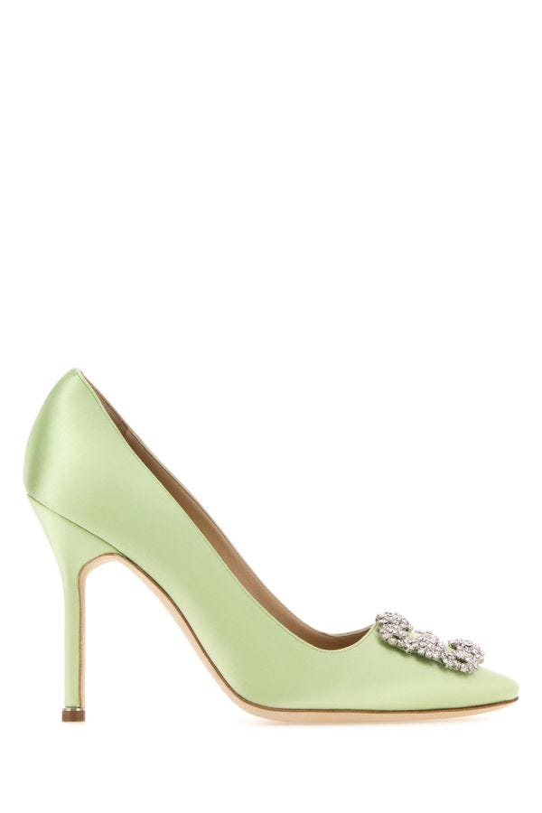 MANOLO BLAHNIK Pastel green satin Hangisi pumps