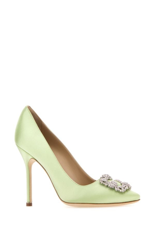 MANOLO BLAHNIK Pastel green satin Hangisi pumps