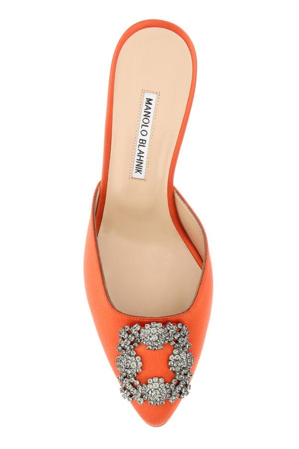 MANOLO BLAHNIK Hangisi sabot in orange satin 70