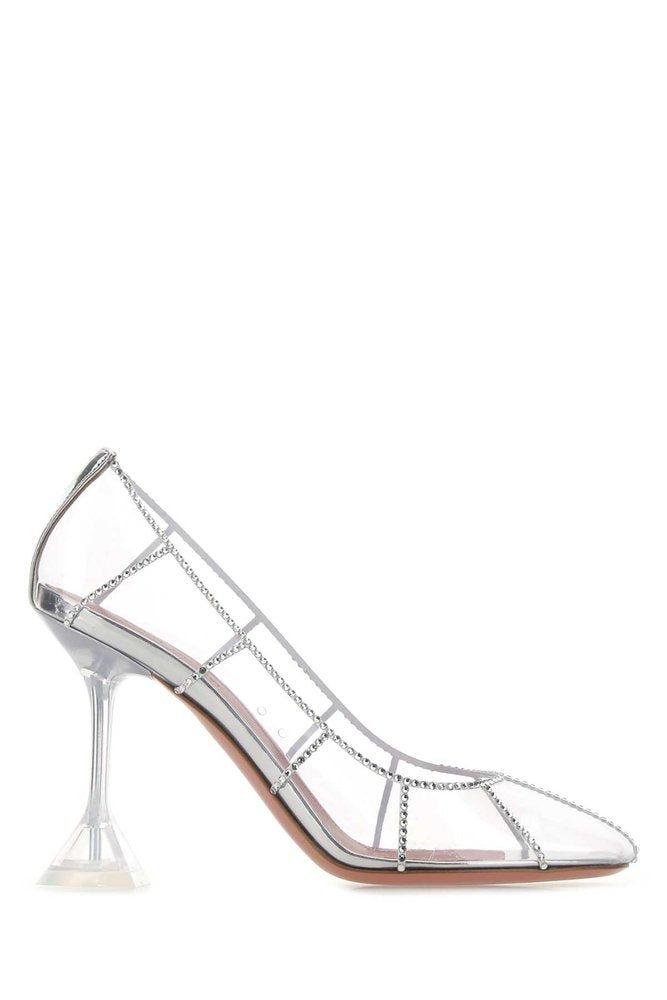 AMINA MUADDI Striped Crystal-Embellished Pumps