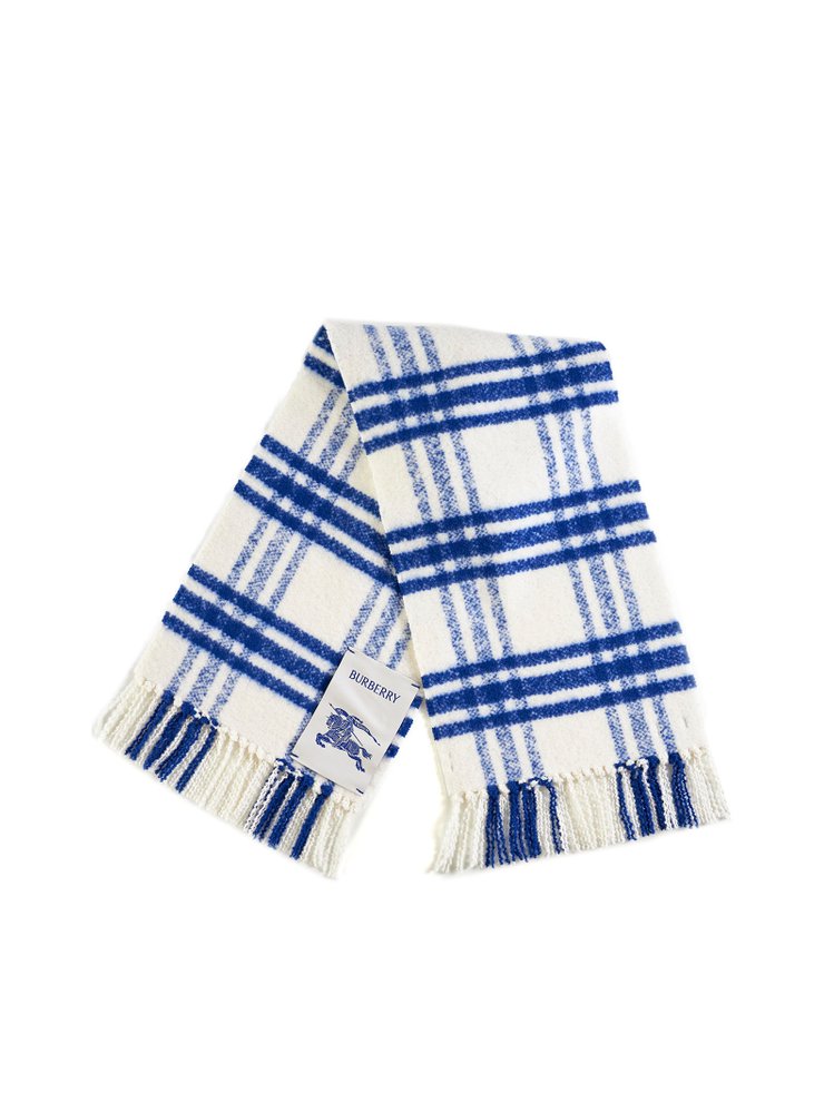 BURBERRY Logo Patch Checked Frienged-Edge Scarf