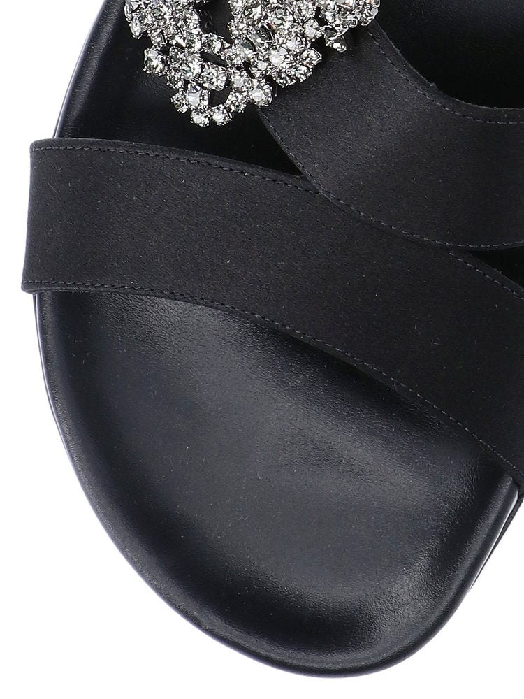 MANOLO BLAHNIK Chilanghi Buckle-Embellished Slippers