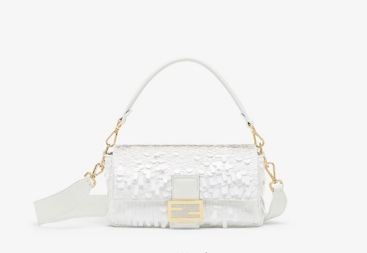 FENDI Baguette White  Medium sequin and leather bag