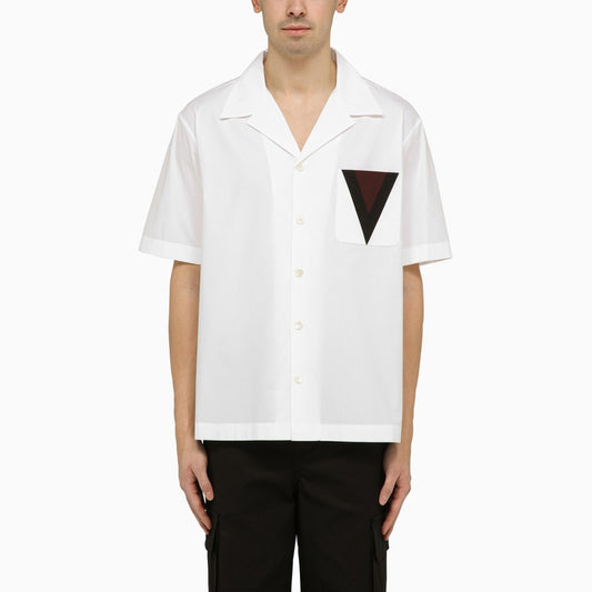 VALENTINO White bowling shirt with V inlay