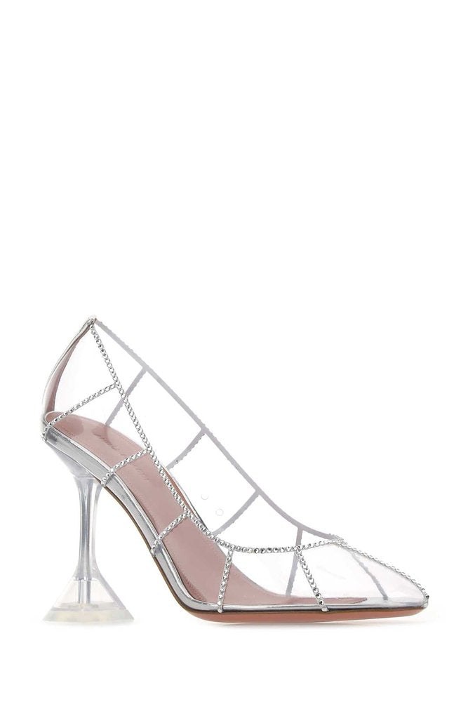 AMINA MUADDI Striped Crystal-Embellished Pumps