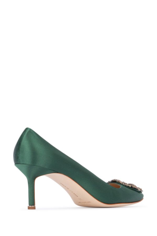 MANOLO BLAHNIK Hangisi  heeled shoes in bottle green satin 70