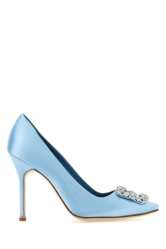 MANOLO BLAHNIK Hangisi heels in light blue satin 105