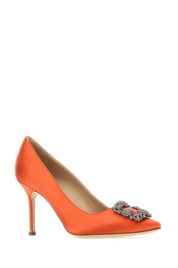 MANOLO BLAHNIK Orange satin Hangisi pumps